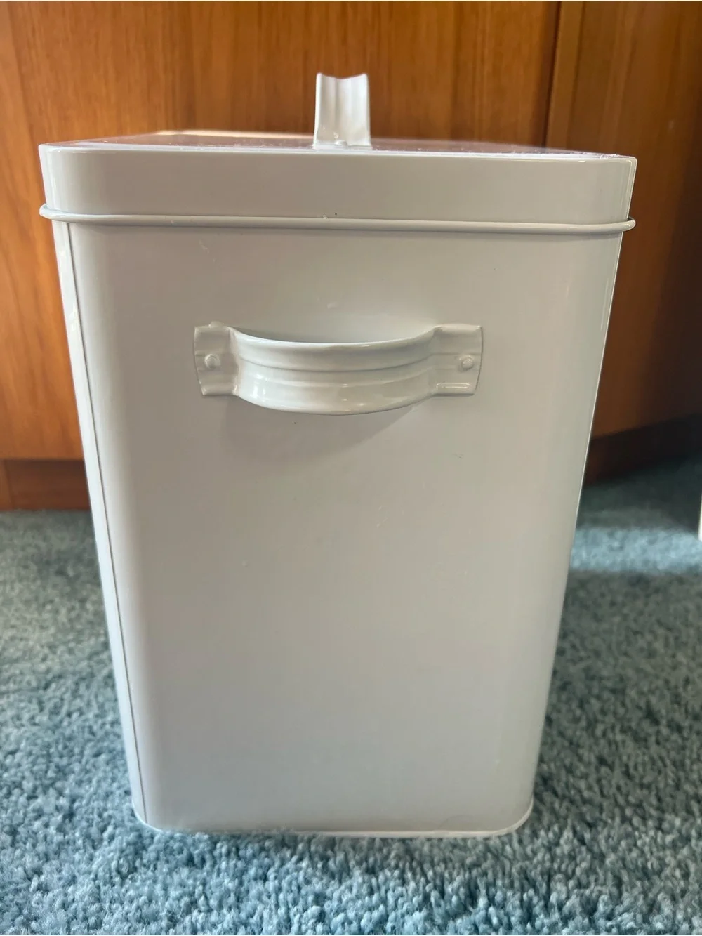 Rae Dunn White 'WOOF' Metal Dog Treat Canister Toy Container